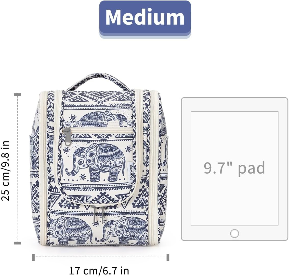 Small Hanging Toiletry Bag Women Travel Makeup Bag Organizer Toiletries Bag for Travel Size Essentials Accessories Cosmetics (Medium, Elephant)