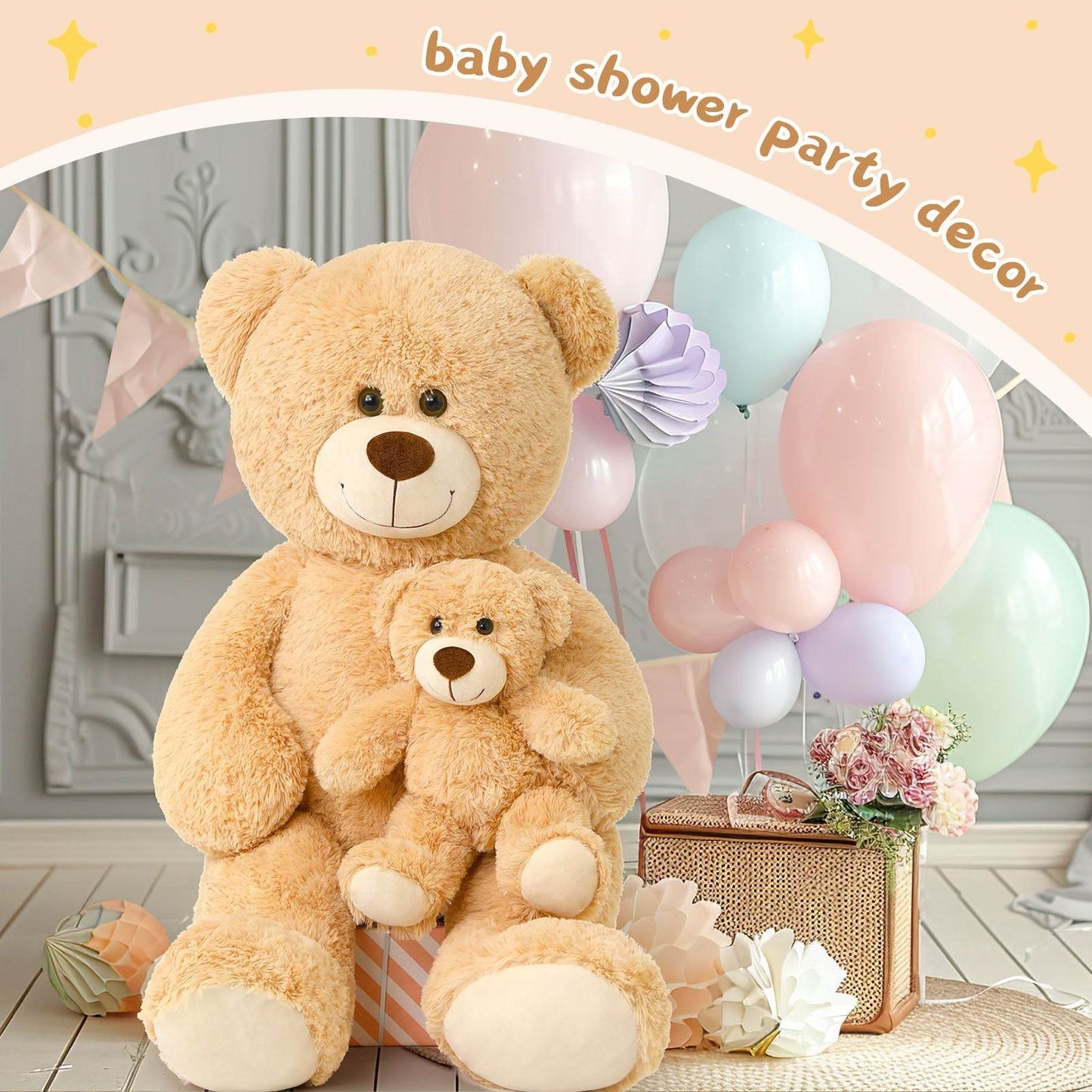 39" giant teddy bear mommy and baby soft plush stuffed animals perfect for baby shower decor and hugging