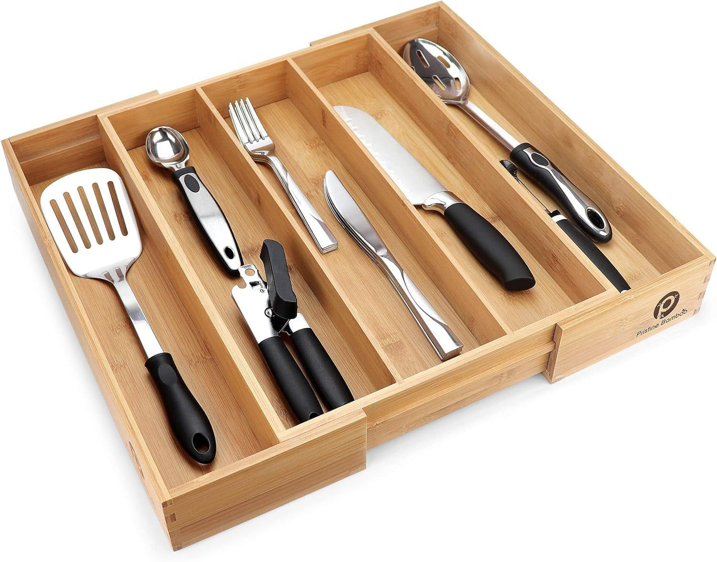 Silverware Tray for Drawer Organizer,Kitchen Drawer Organizer,Cutlery Organizer in Drawer, Flatware Silverware Holder, Expandable Adjustable Wooden Dividers (5-Slots)