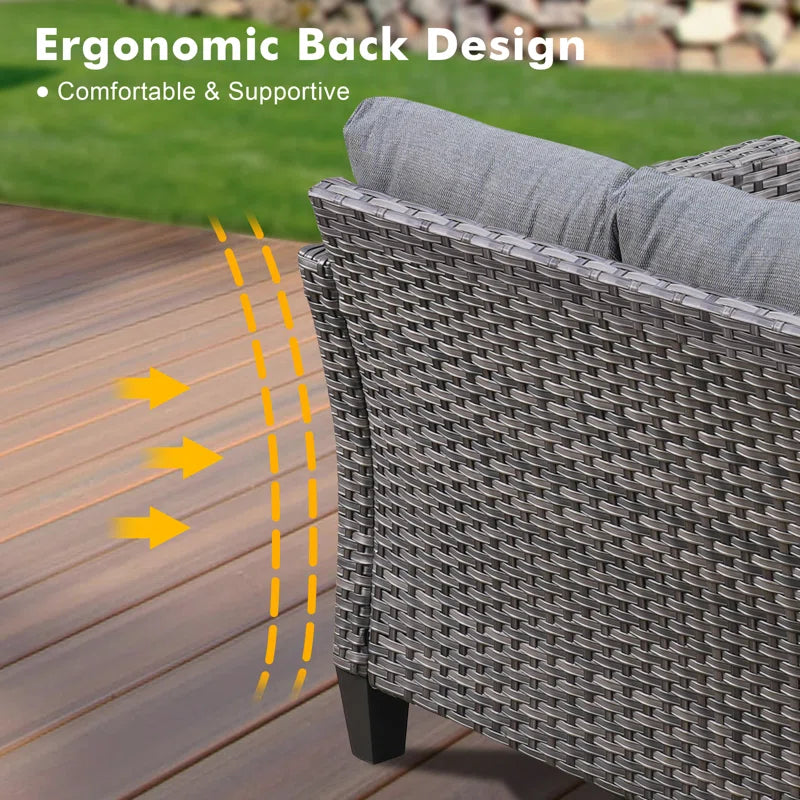 Lovall Rattan Wicker 7 - Person Seating Group with Fire Pit and Cushions