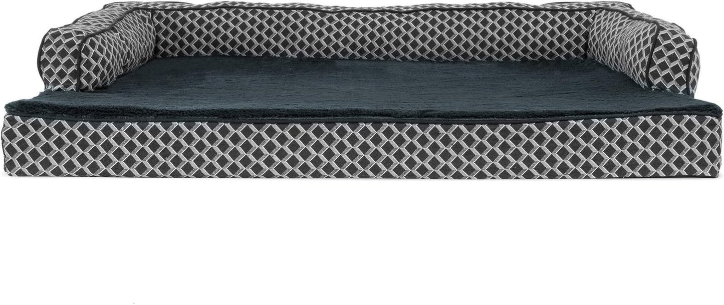 Memory foam dog bed with removable bolsters and washable cover in diamond gray, jumbo size for large dogs up to 95 lbs.