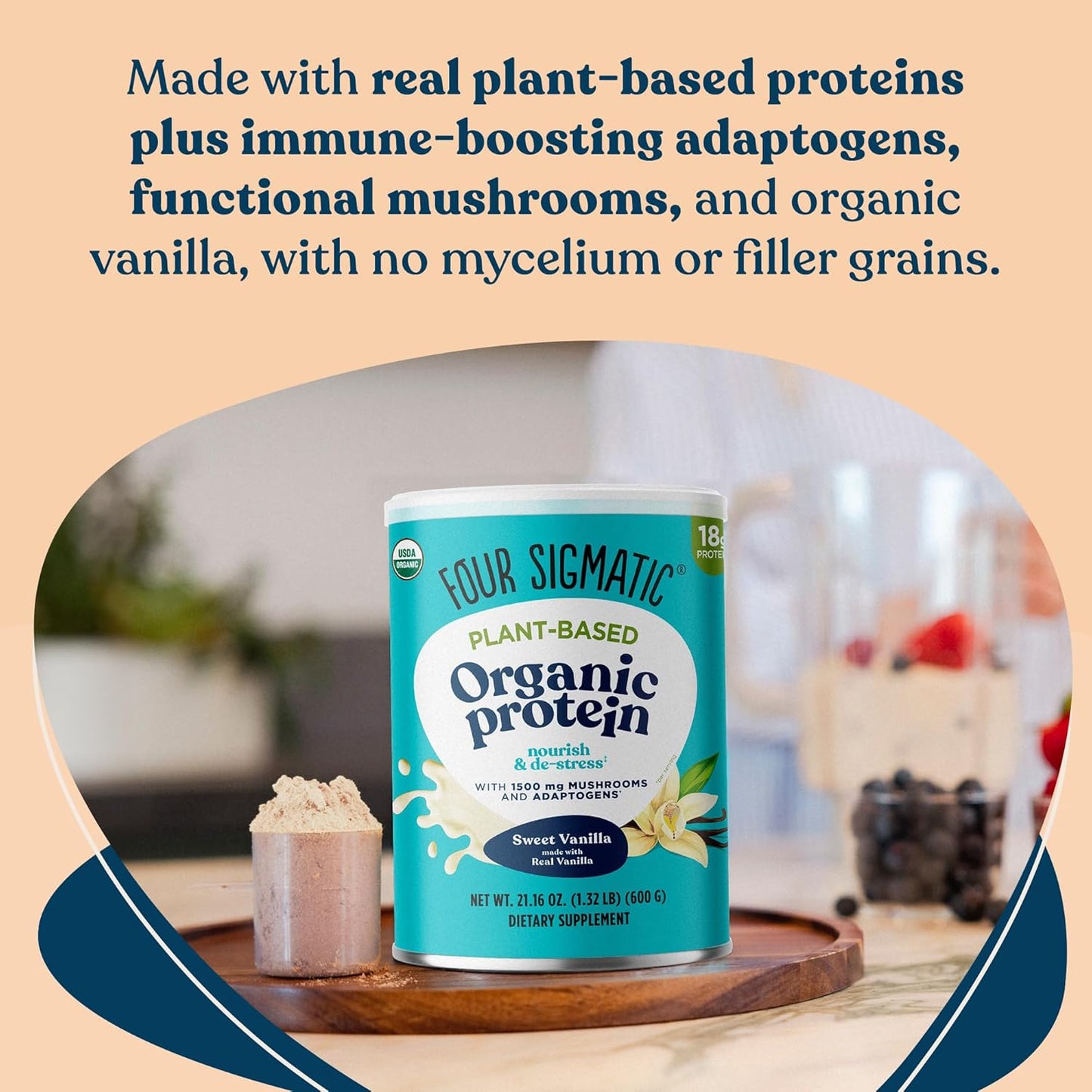 Organic Vegan Protein Powder | 18G Plant-Based Protein per Serving | Gluten Free, Dairy Free, Soy Free, Non-Gmo with No Filler Ingredients | 21.16Oz, 15 Servings | Sweet Vanilla