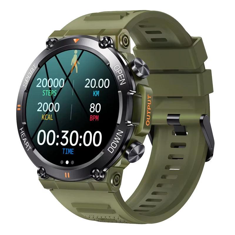 K56Pro Smart Watch for men with heart rate, blood pressure monitoring, Bluetooth, 1.39 inch 360x360 HD screen, green outdoor design