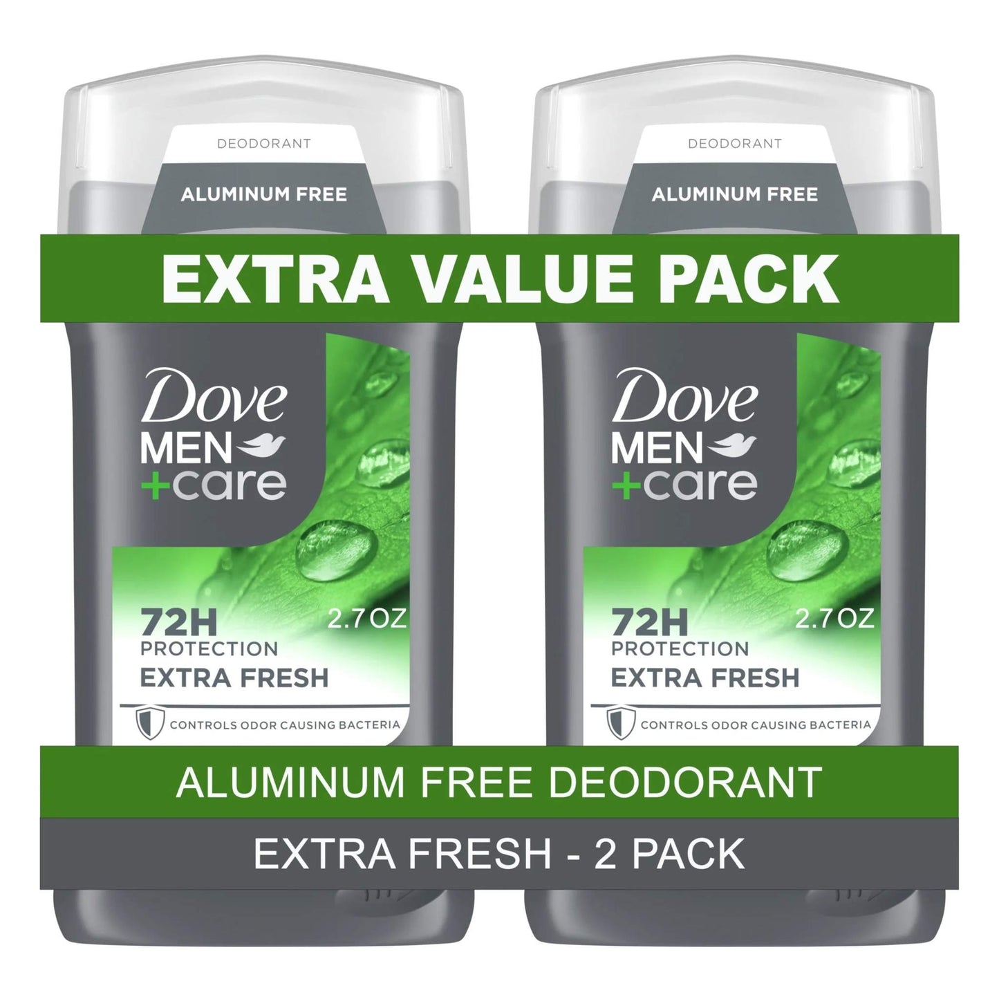 Dove Men+Care Extra Fresh aluminum-free deodorant stick twin pack for men with 72h odor protection and moisturizing cream, citrus scent, 3 oz each