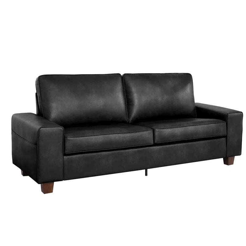 89" Upholstered Vegan Leather Sofa with Wide Square Arms and Storage Pockets Couches