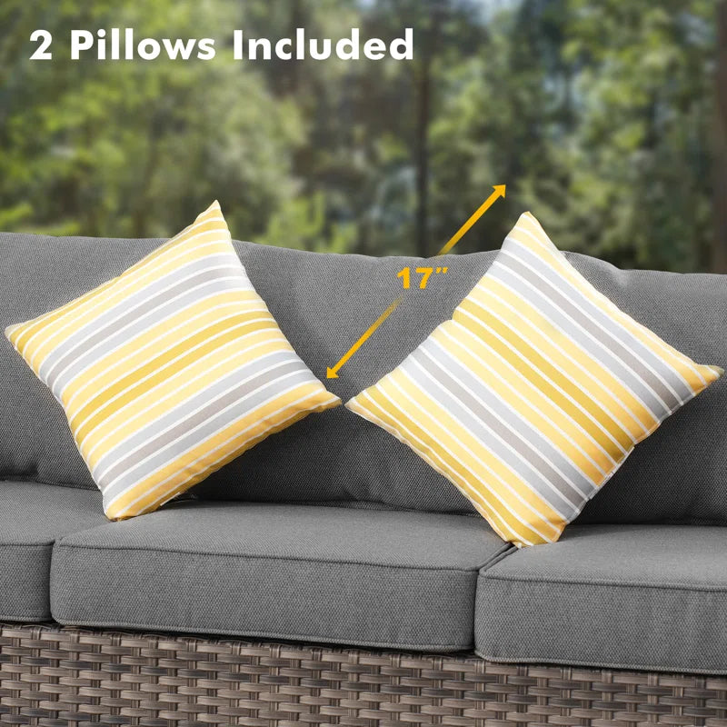 Lovall Rattan Wicker 7 - Person Seating Group with Fire Pit and Cushions