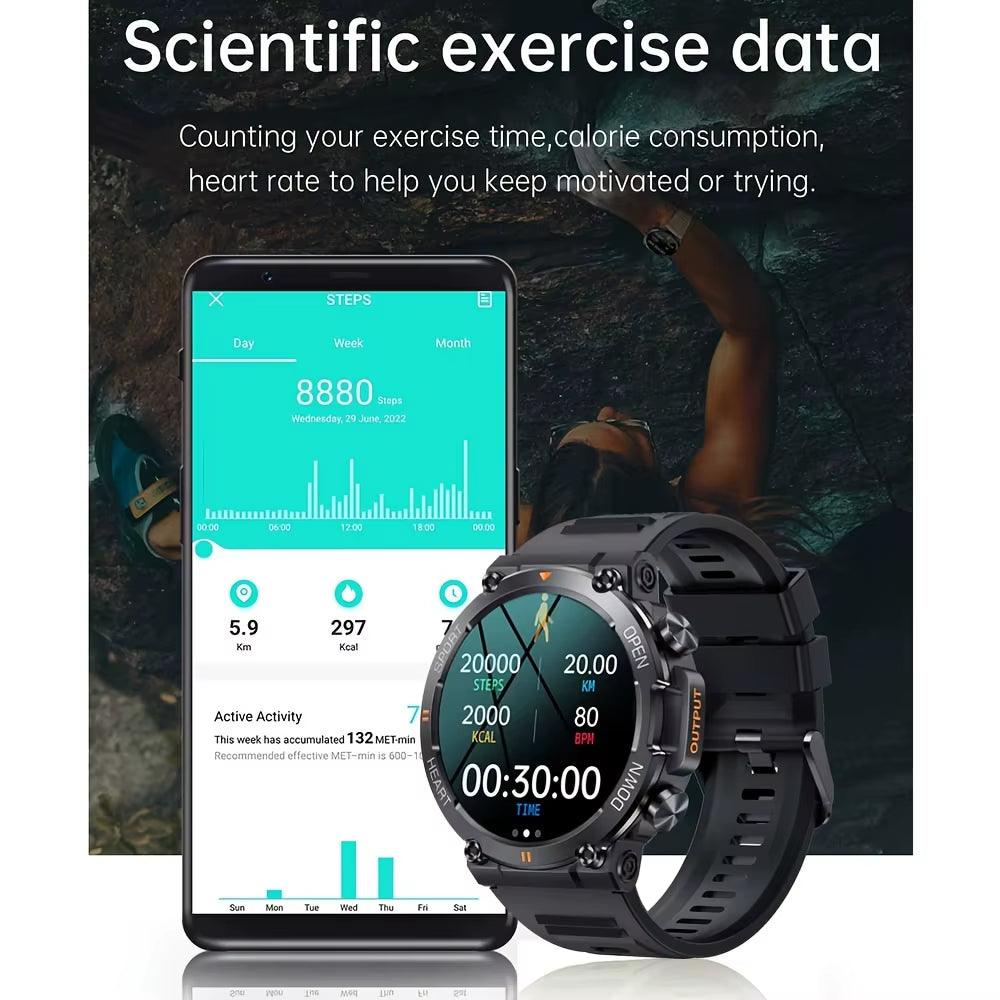 K56Pro Smart Watch for men with heart rate, blood pressure, Bluetooth, 1.39 inch 360x360 HD screen, multiple sport modes, and long 400mAh battery life.