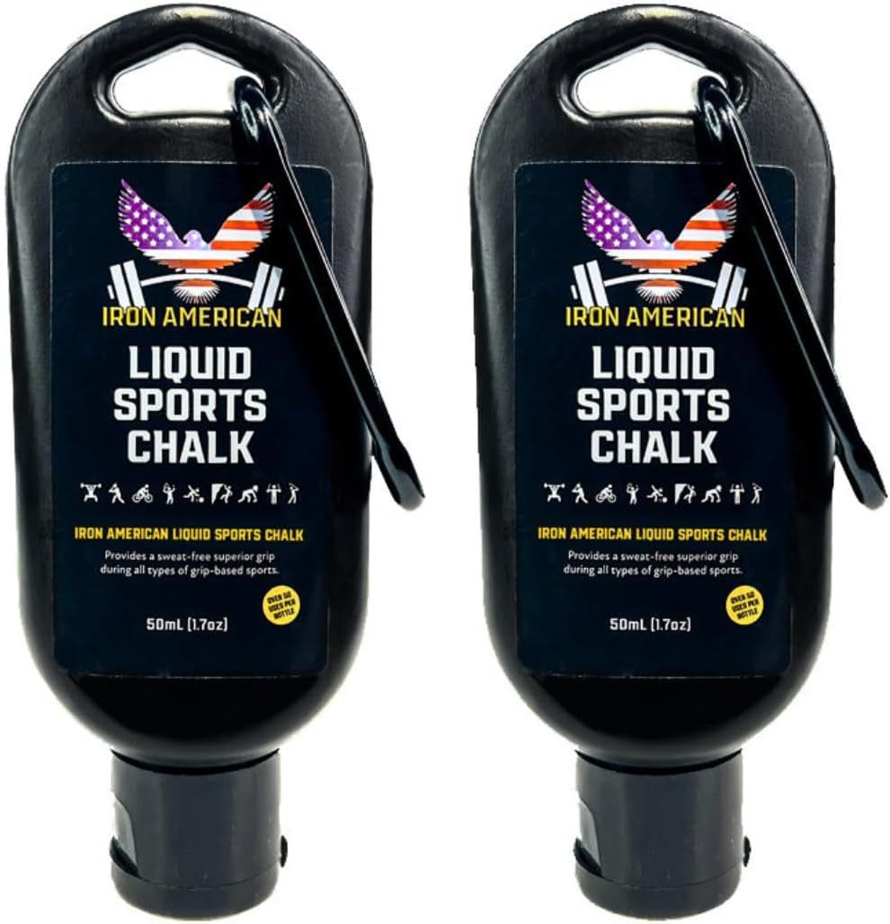 Iron American Liquid Chalk bottle for no-mess, long-lasting grip in weightlifting, gymnastics, and climbing.