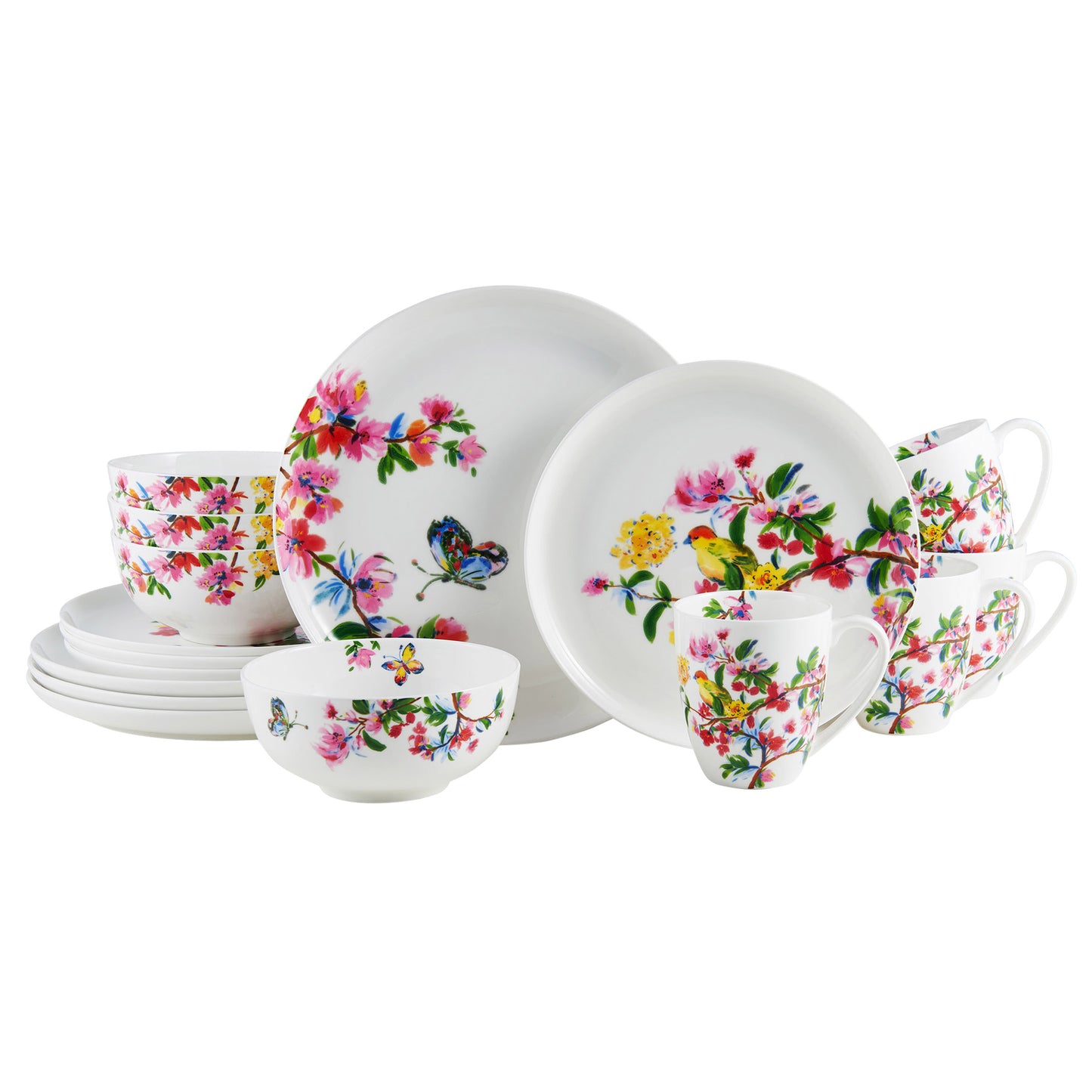 Butterfly Garden Bone China 16-Piece Dinnerware Set