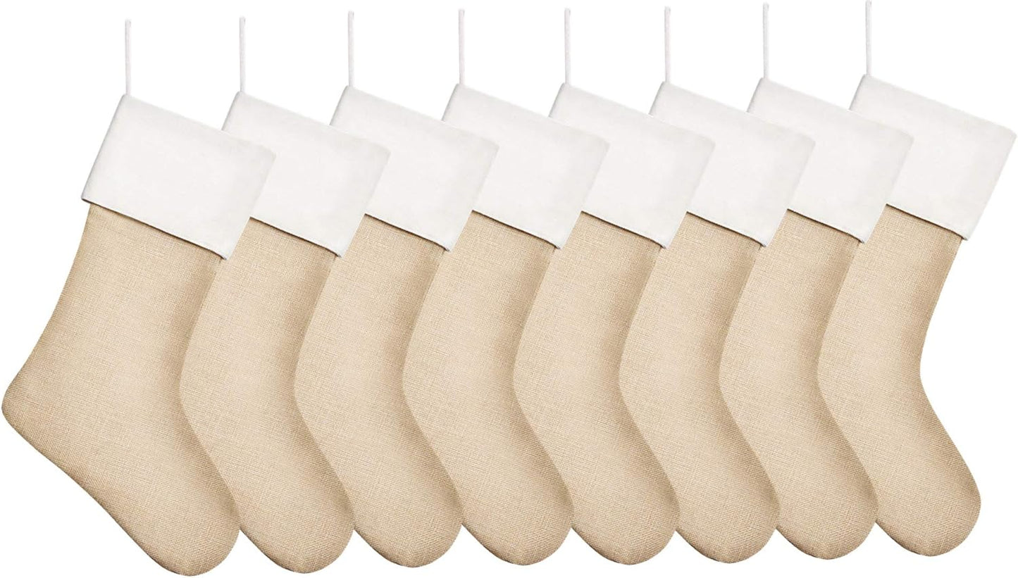 18" Burlap Christmas Stockings for Holiday Decor Plain,Pack 8