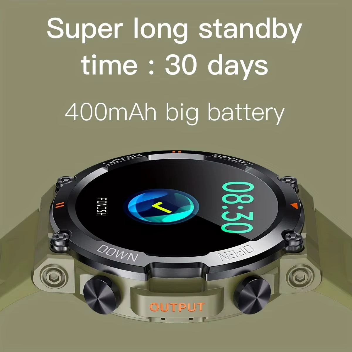 K56Pro Smart Watch with 1.39 inch HD screen, 400mAh battery, heart rate and blood monitoring, Bluetooth 5.0, and 30-day standby time.