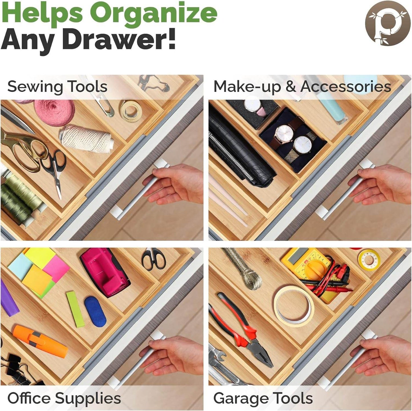 Silverware Tray for Drawer Organizer,Kitchen Drawer Organizer,Cutlery Organizer in Drawer, Flatware Silverware Holder, Expandable Adjustable Wooden Dividers (5-Slots)