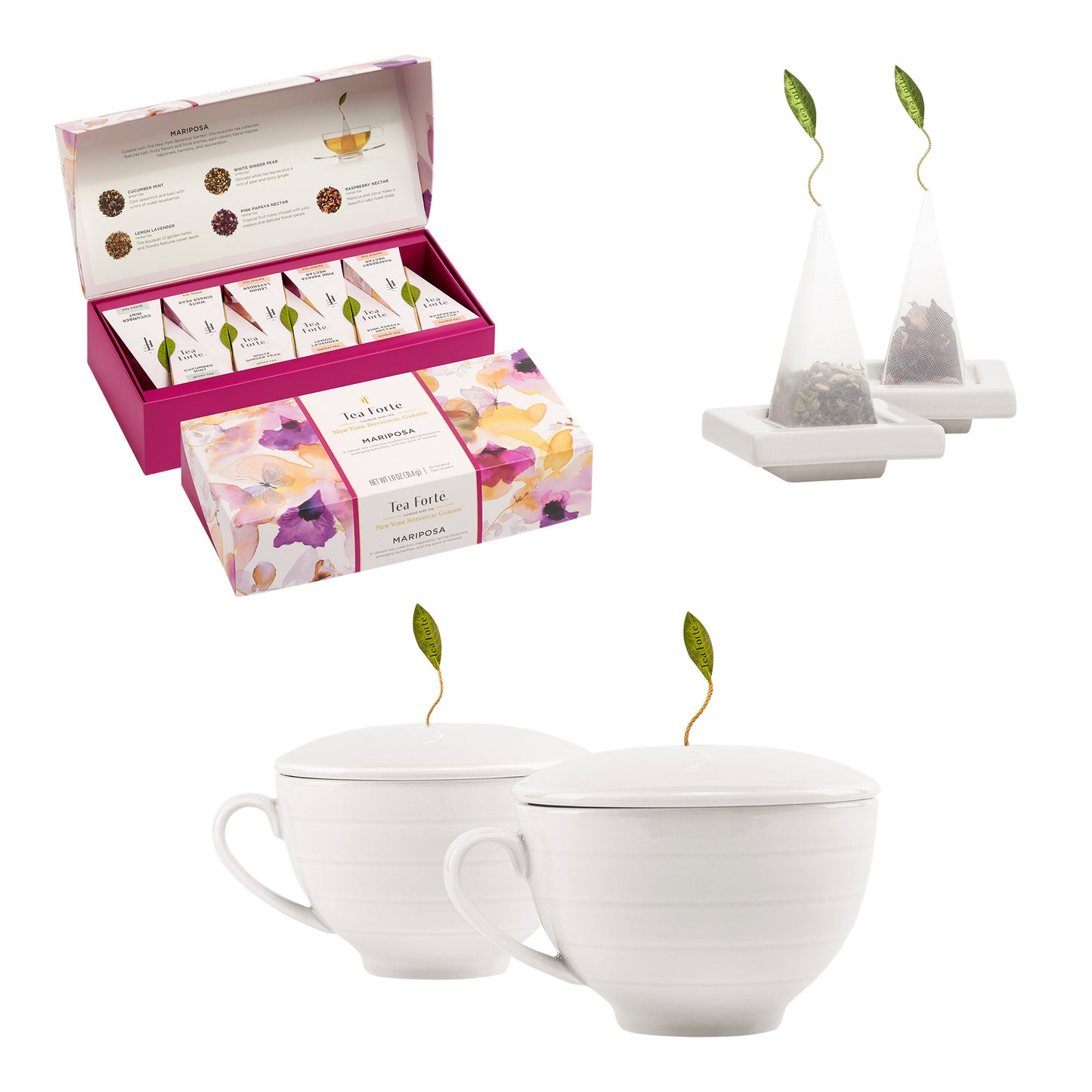 Mariposa Tea Bundle with 20 Pyramid Infusers, 2 Café Cups and 2 Tea Trays