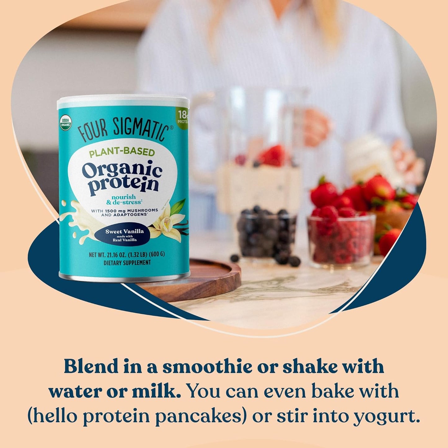 Organic Vegan Protein Powder | 18G Plant-Based Protein per Serving | Gluten Free, Dairy Free, Soy Free, Non-Gmo with No Filler Ingredients | 21.16Oz, 15 Servings | Sweet Vanilla