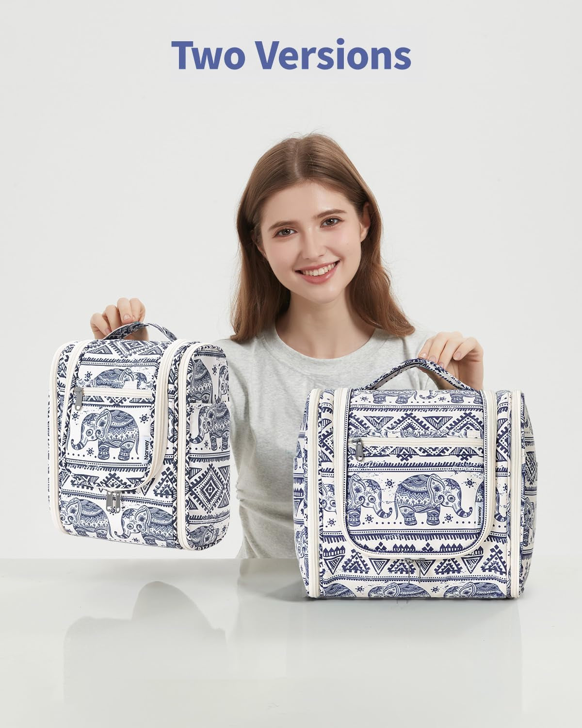 Small Hanging Toiletry Bag Women Travel Makeup Bag Organizer Toiletries Bag for Travel Size Essentials Accessories Cosmetics (Medium, Elephant)