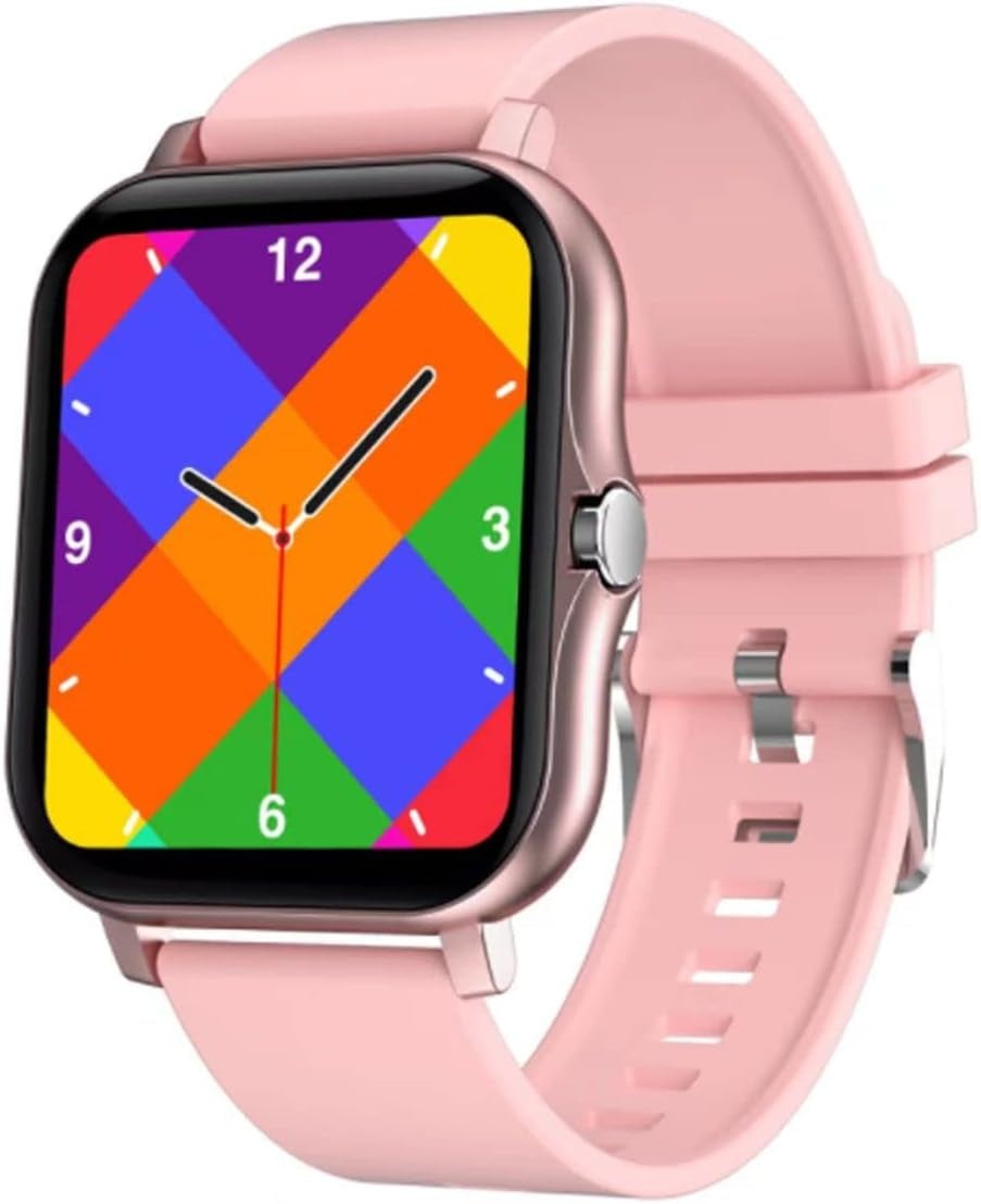 Rose gold Smart Fitness Tracker Watch with 1.69-inch display, heart rate, blood oxygen, sleep monitoring, IP68 waterproof, 8 sports modes, and breath training features.