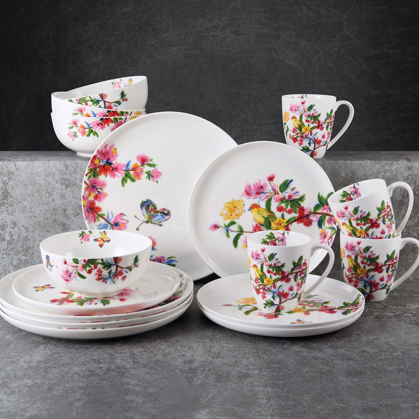 Butterfly Garden Bone China 16-Piece Dinnerware Set