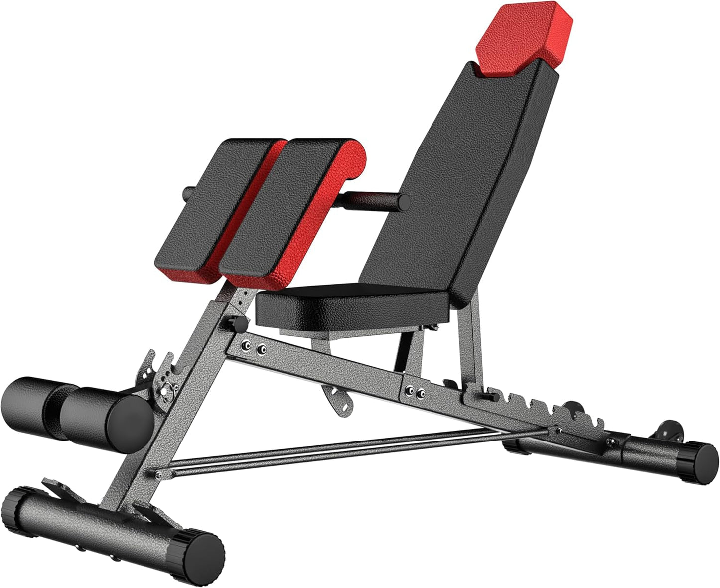 Adjustable multi-functional weight bench with padded support for full body workouts including incline, decline, flat, and hyperextension exercises.