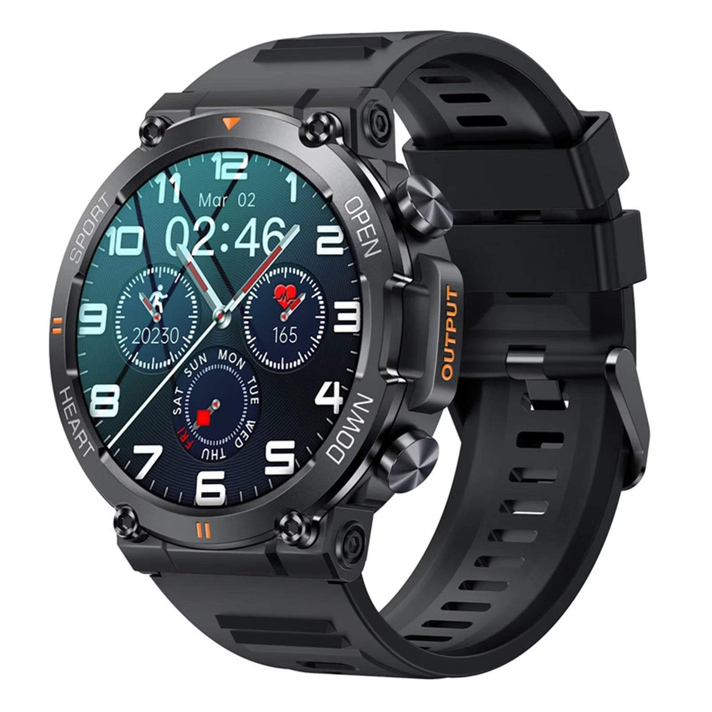 K56Pro Smart Watch for men with 1.39 inch HD screen, heart rate and blood monitoring, Bluetooth, sport tracking, and long battery life.
