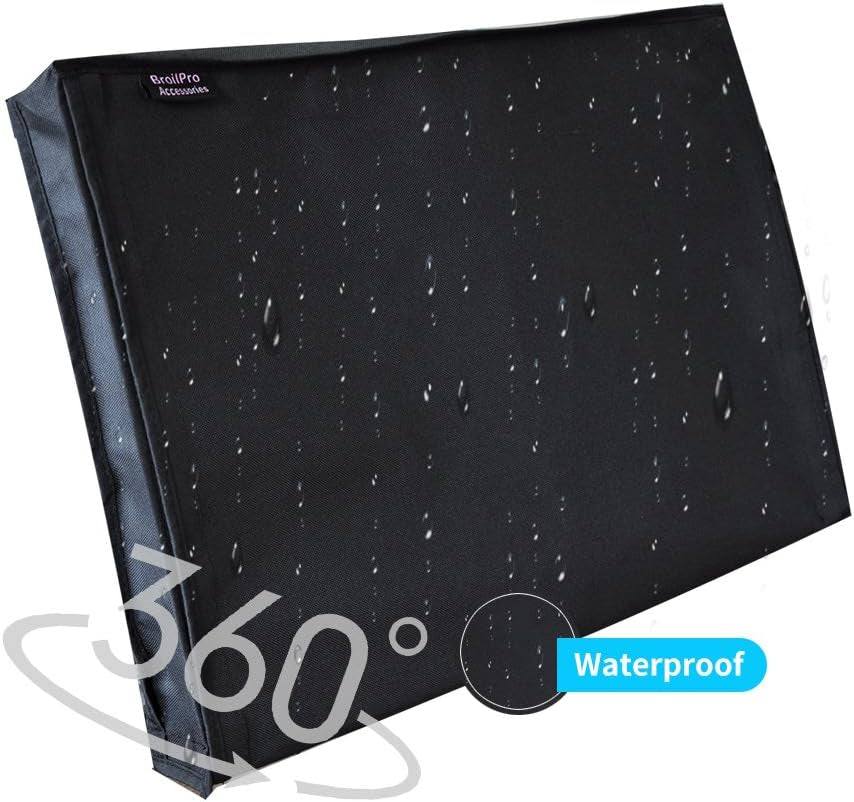 Waterproof black outdoor 40"-43" TV set cover with scratch-resistant liner and durable Velcro straps for full 360-degree protection