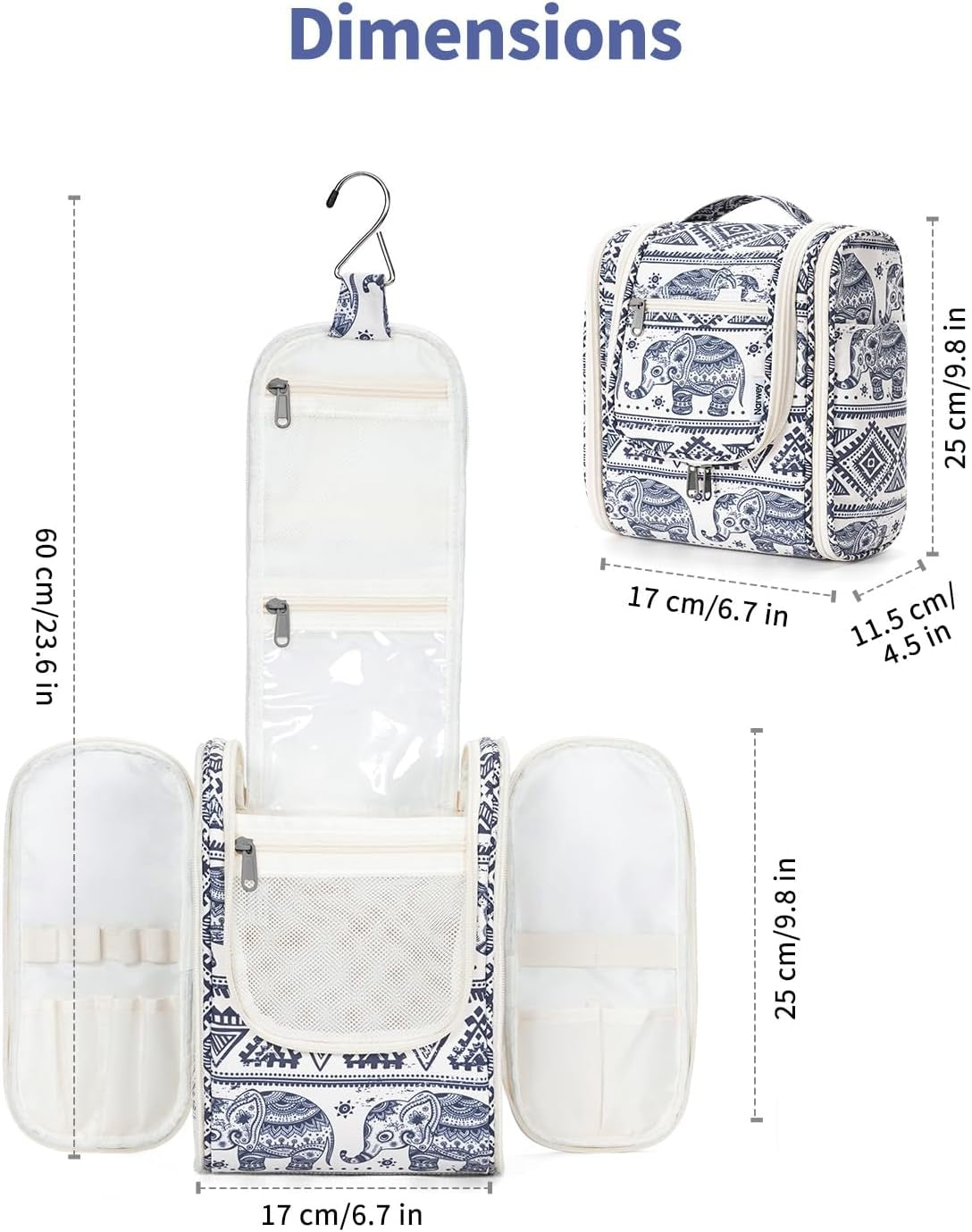 Small Hanging Toiletry Bag Women Travel Makeup Bag Organizer Toiletries Bag for Travel Size Essentials Accessories Cosmetics (Medium, Elephant)