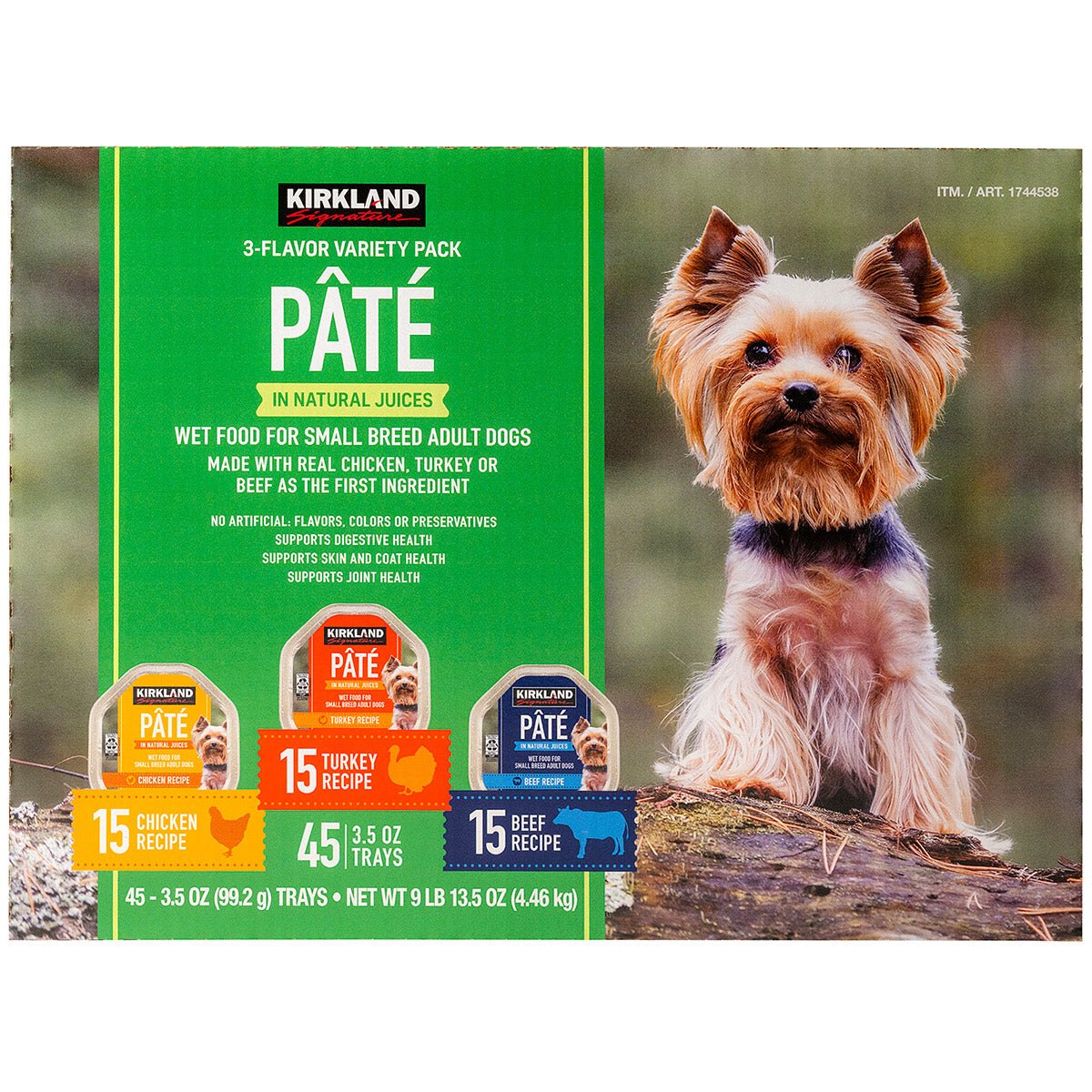 Wet dog food variety pack with chicken, turkey, and beef recipes for small breed adult dogs promoting digestive, skin, coat, and joint health