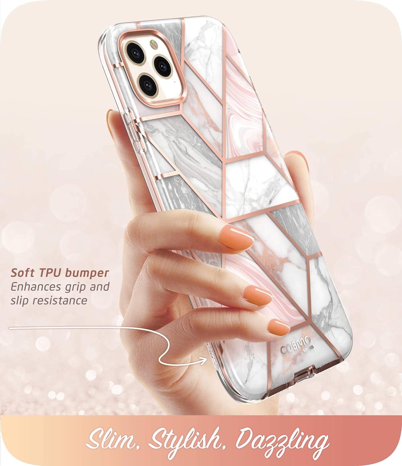Cosmo Series Case for iPhone 11 Pro Max with slim marble design and built-in screen protector