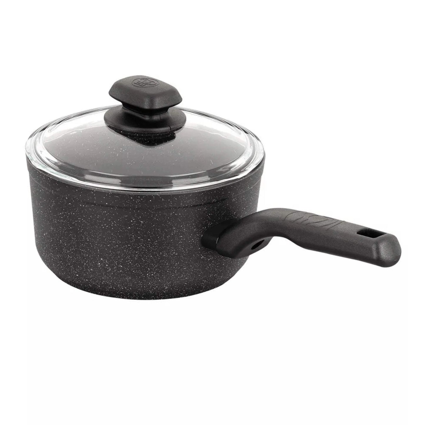 Korkmaz Ornella 2L aluminum non-stick saucepan with glass lid and black speckled finish