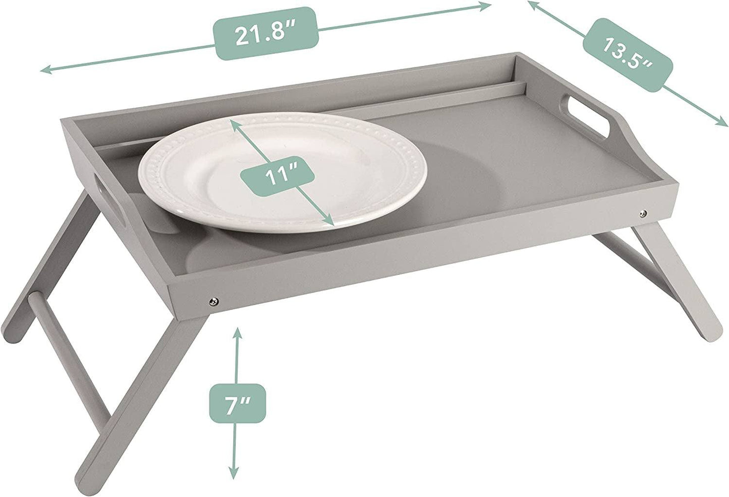 Extra Large Wood Bed Tray, Lap Tray, Lap Desk with Phone Holder - Fits up to 17.3 Inch Laptops and Most Tablets - Calming Gray - Style No. 78105