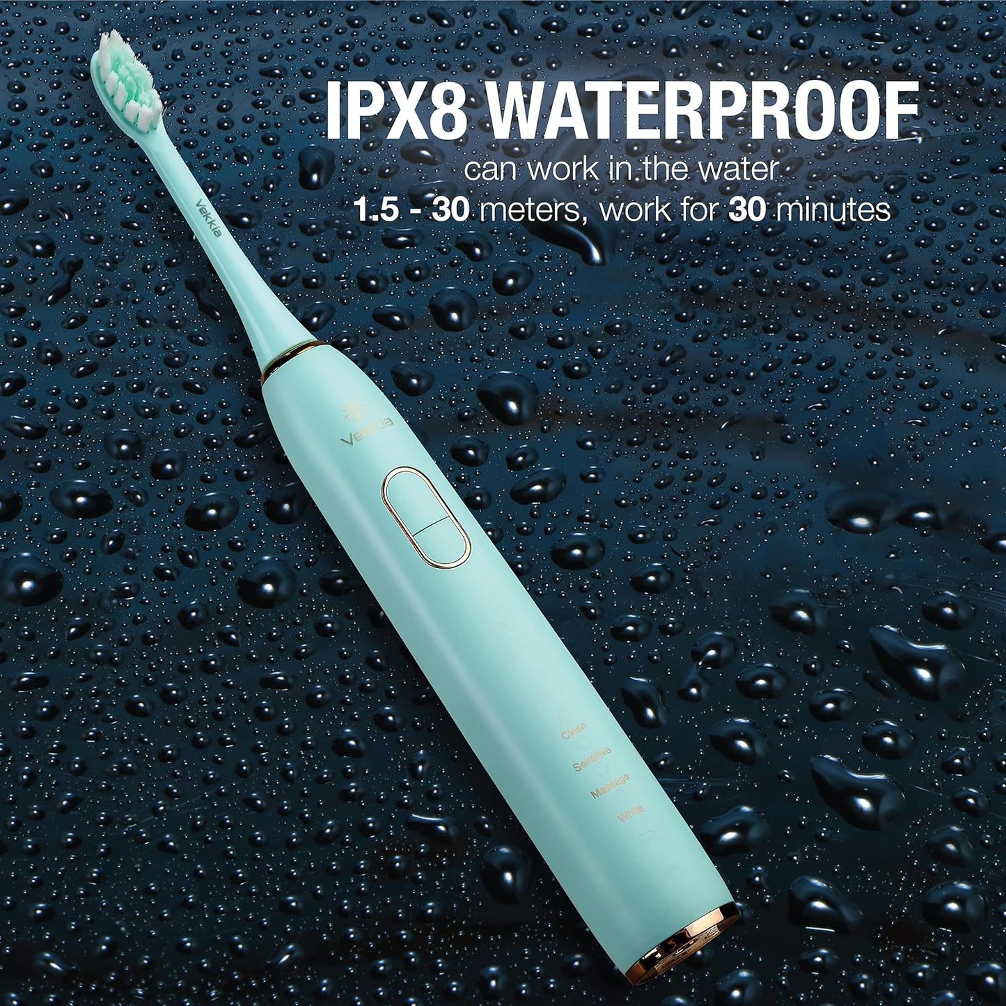 Electric Toothbrush, Sonic Cleaning Rechargeable Toothbrush with Timer, Pressure Sensor, 4 Modes, 4 Brush Heads, Charge Lasts for 180 Days, Best Toothbrush for Adults (Blue Diamond)