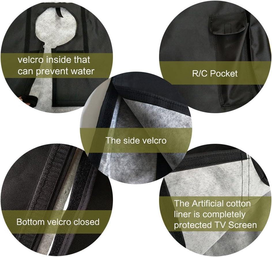 Outdoor 40-43 inch TV set cover with waterproof Velcro closures, artificial cotton liner, and remote control pocket in black