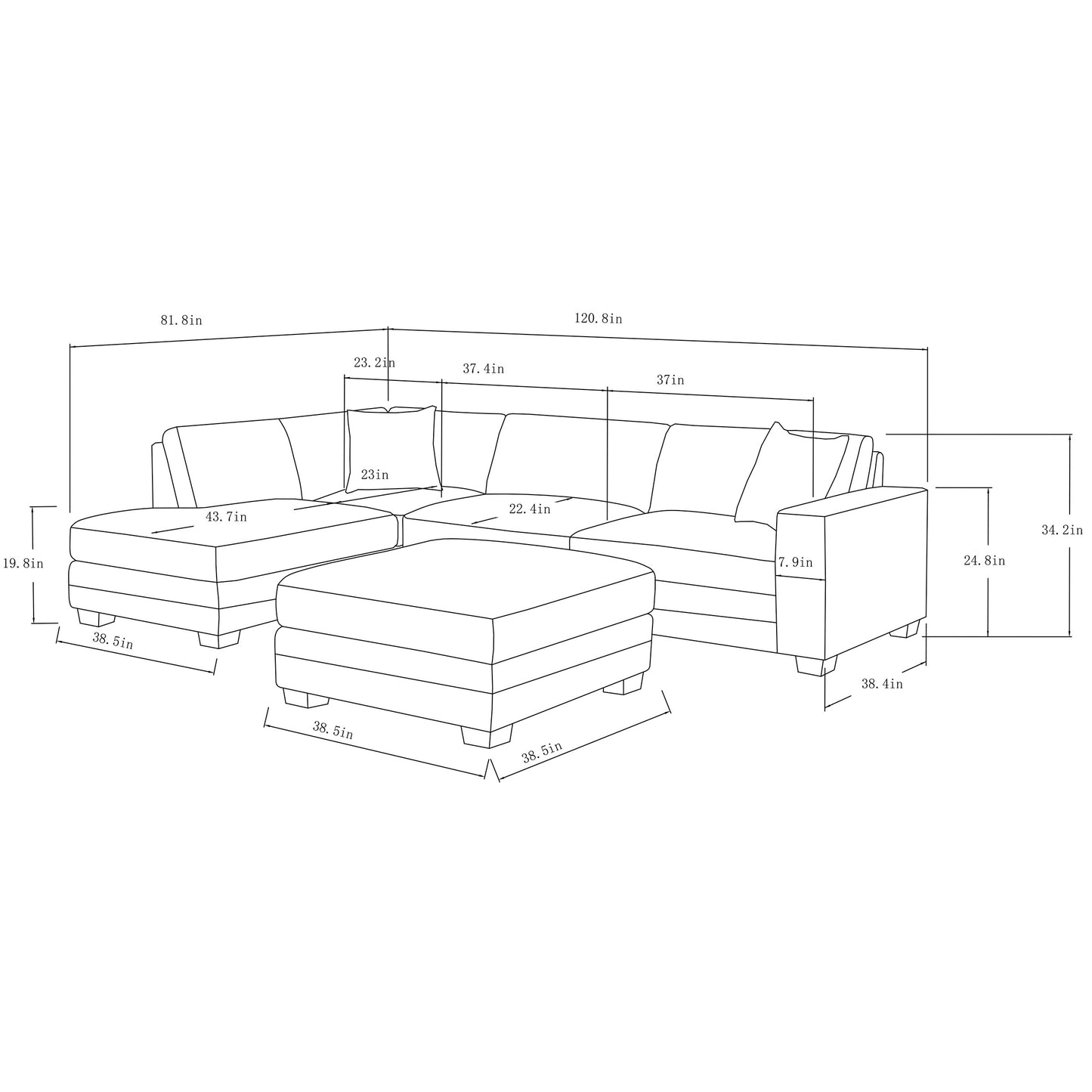Penelope Fabric Sectional with Ottoman