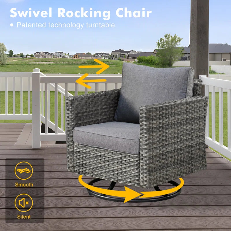 Lovall Rattan Wicker 7 - Person Seating Group with Fire Pit and Cushions