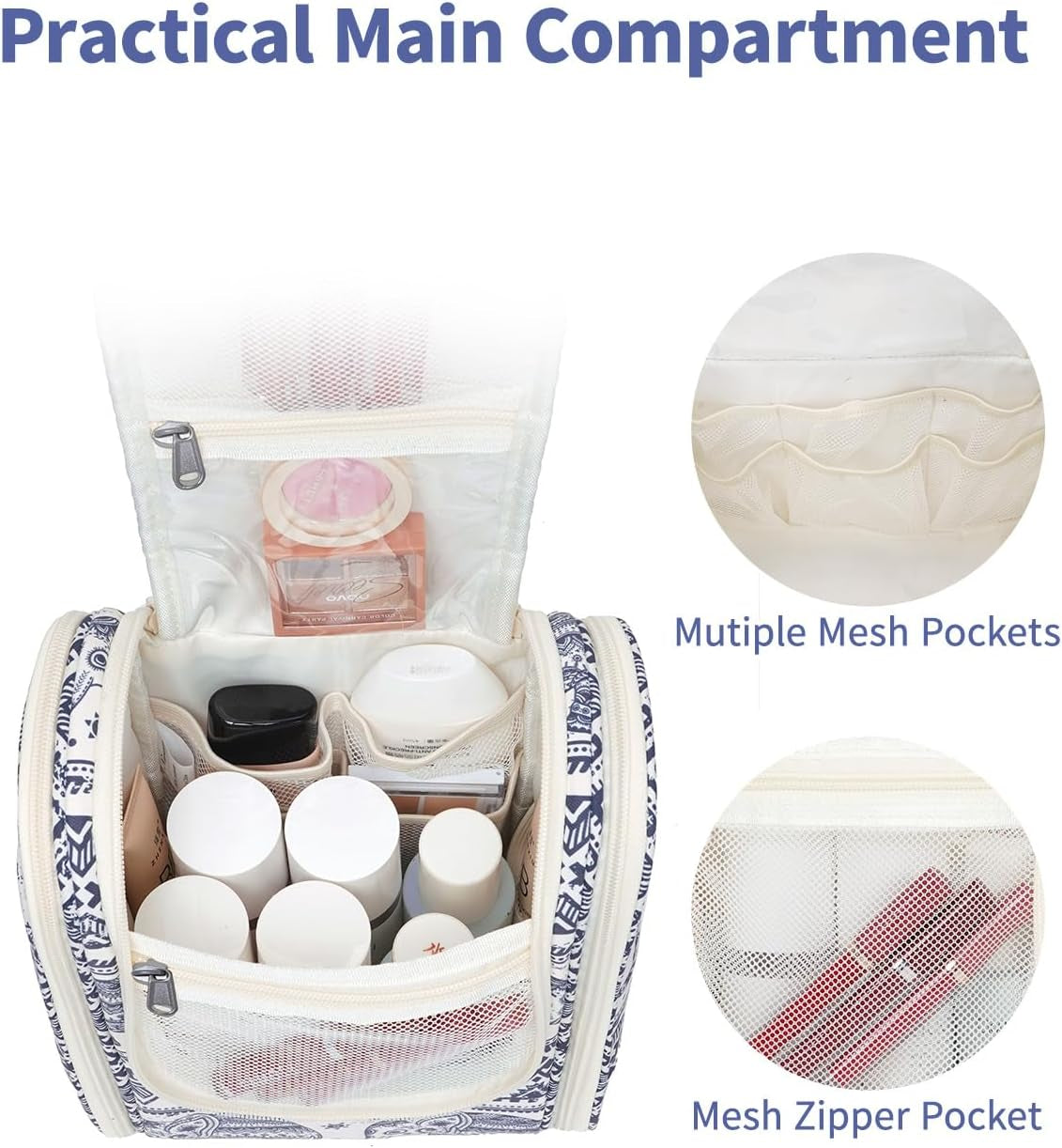 Small Hanging Toiletry Bag Women Travel Makeup Bag Organizer Toiletries Bag for Travel Size Essentials Accessories Cosmetics (Medium, Elephant)