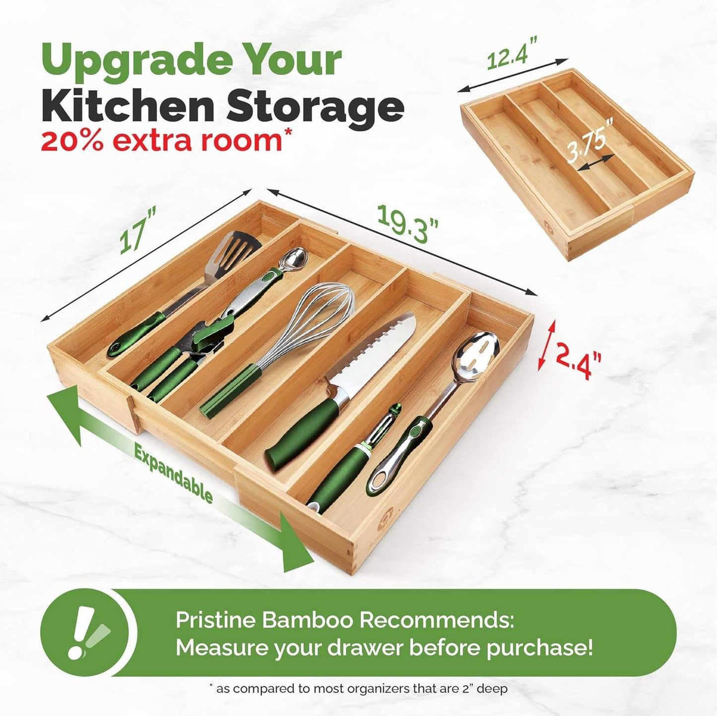 Silverware Tray for Drawer Organizer,Kitchen Drawer Organizer,Cutlery Organizer in Drawer, Flatware Silverware Holder, Expandable Adjustable Wooden Dividers (5-Slots)