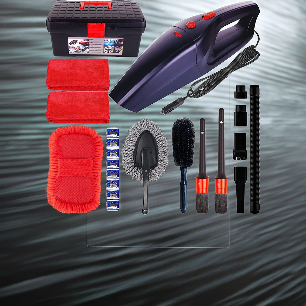 Car Wash Kit & Car Cleaning Kit - High Power Handheld Vacuum - Car Wash Supplies Built for the Perfect Car Wash - Car Interior Cleaning Kit with Brush and Microfiber Towel