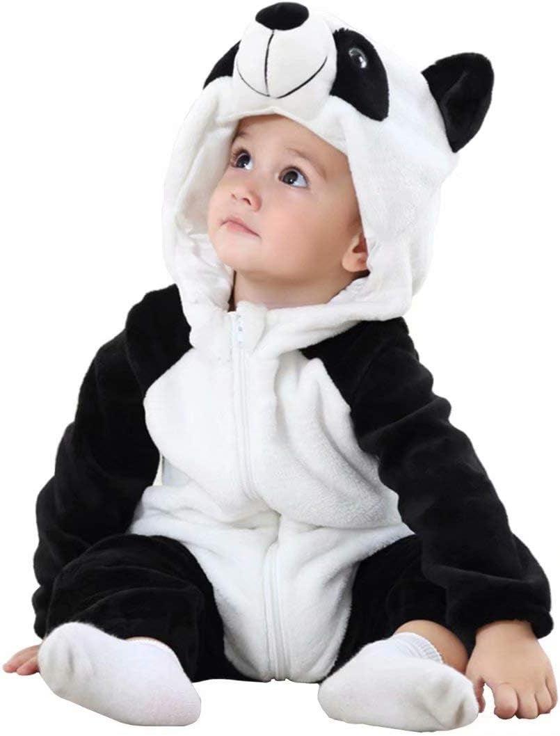 Unisex toddler baby animal panda costume romper with soft flannel material and zipper closure for easy dressing and diaper change