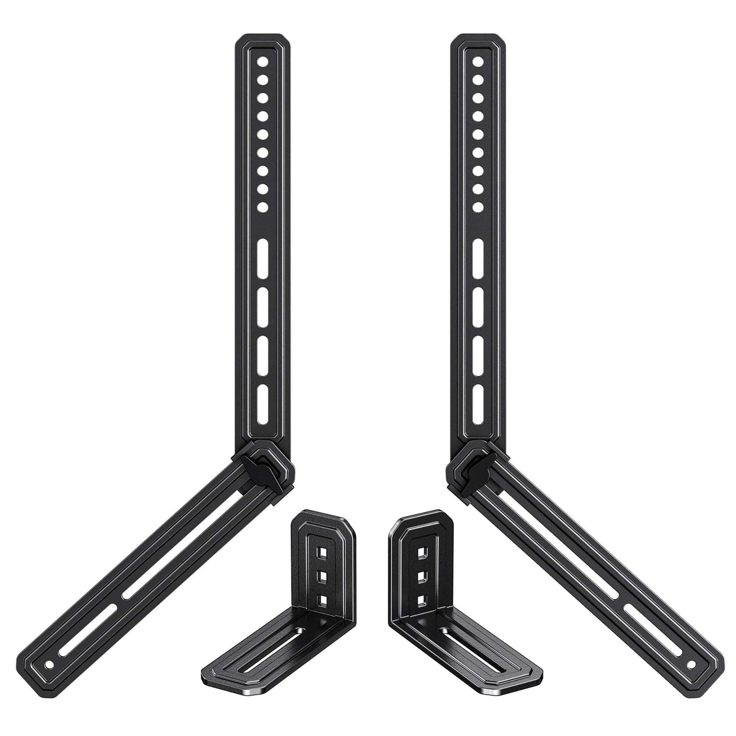 ErgoAV Universal Soundbar Mount with adjustable height and sturdy black metal design supporting up to 15 lbs.