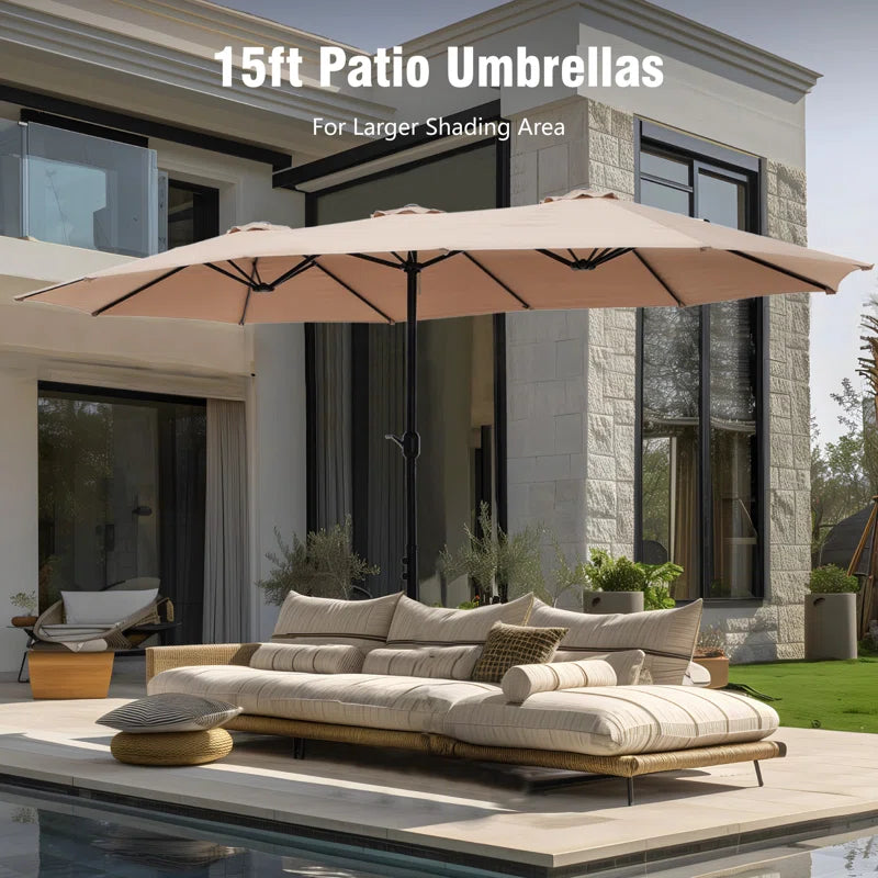 Nyasia 15 Ft X 9 Ft Rectangular Market Umbrella with Base