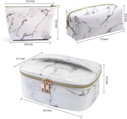 3Pcs Makeup Bags Portable Travel Cosmetic Bag Waterproof Organizer Multifunction Case with Gold Zipper Marble Toiletry Bags for Women