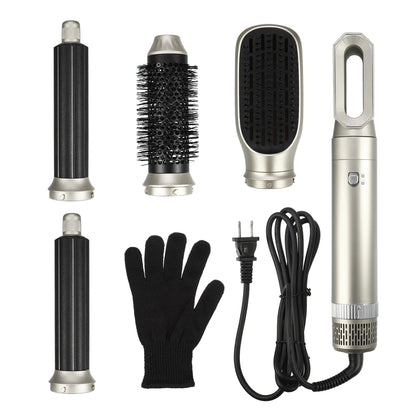 Champagne 5-in-1 hot air brush hair dryer styler set with detachable heads and heat protection glove