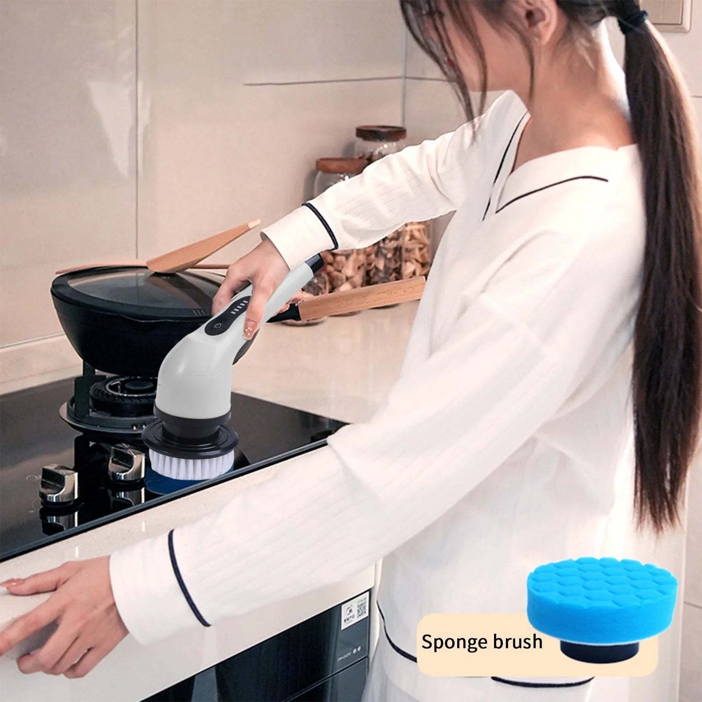Electric Spin Scrubber, Cordless Bath Tub Power Scrubber with Long Handle & 6 Replaceable Heads, Detachable as Short Handle, Shower Cleaning Brush Household Tools for Bathroom & Tile Floor