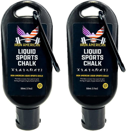 Iron American Liquid Chalk bottle for no-mess, long-lasting grip in weightlifting, gymnastics, and climbing.