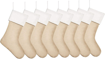 18" Burlap Christmas Stockings for Holiday Decor Plain,Pack 8