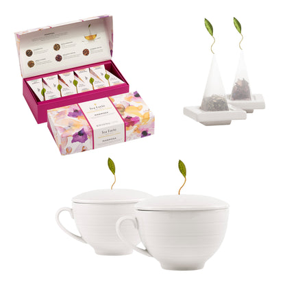Mariposa Tea Bundle with 20 Pyramid Infusers, 2 Café Cups and 2 Tea Trays