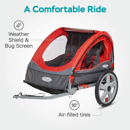 Sync and Take 2 Bike Trailer for Kids, Single and Double Seat Options, 5-Point Harness, Folding Frame, Quick Release Wheels, Easy Storage, with Bug Screen & Weather Shield, Bike Attachment