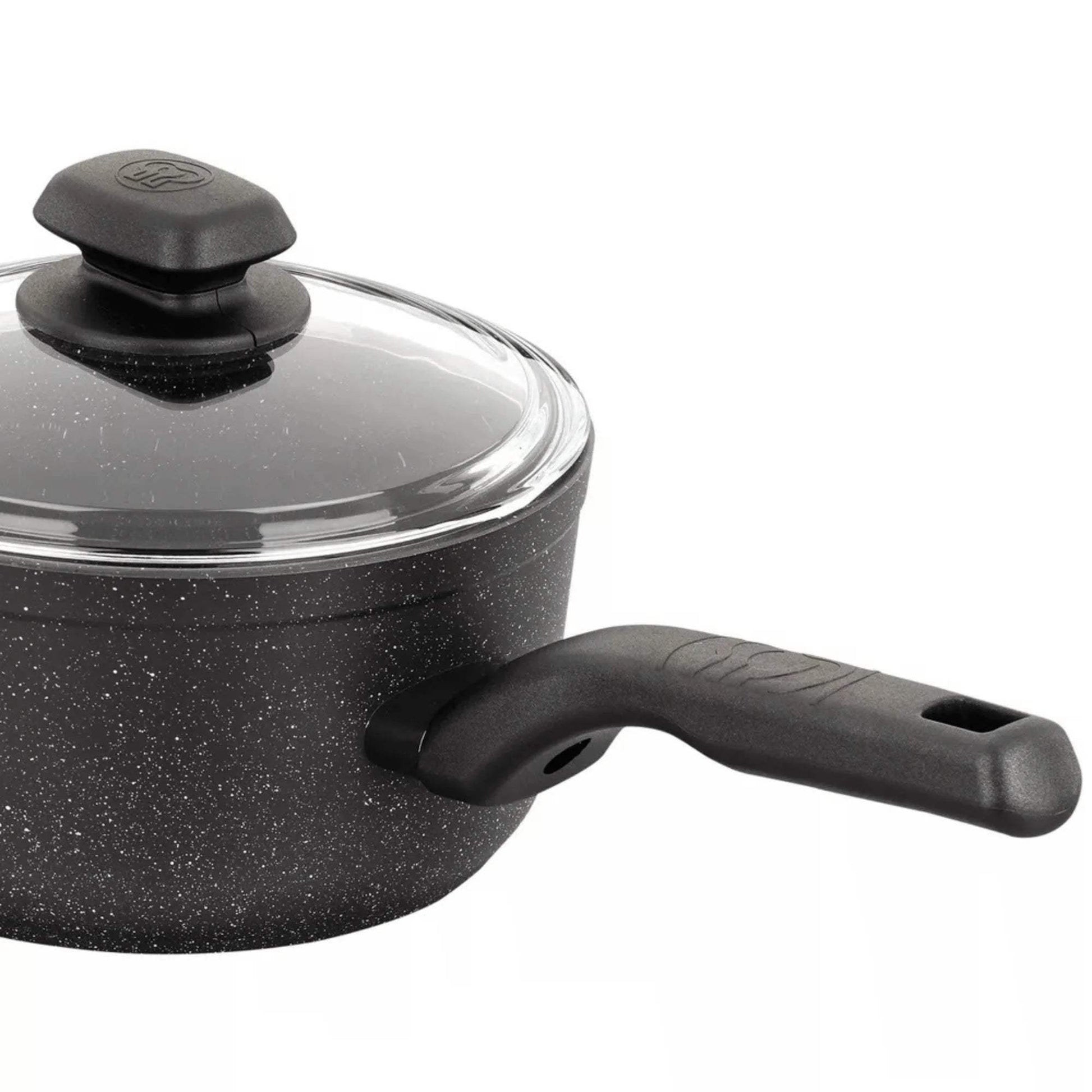 Korkmaz Ornella 2L black speckled aluminum non-stick saucepan with glass lid and bakelite handle