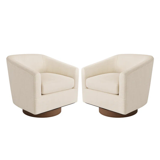 Forno Upholstered Swivel Barrel Chair with Wood Base