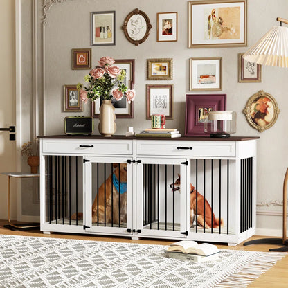 Dorilal Large Dog Crate Furniture with 2 Drawers and Divider