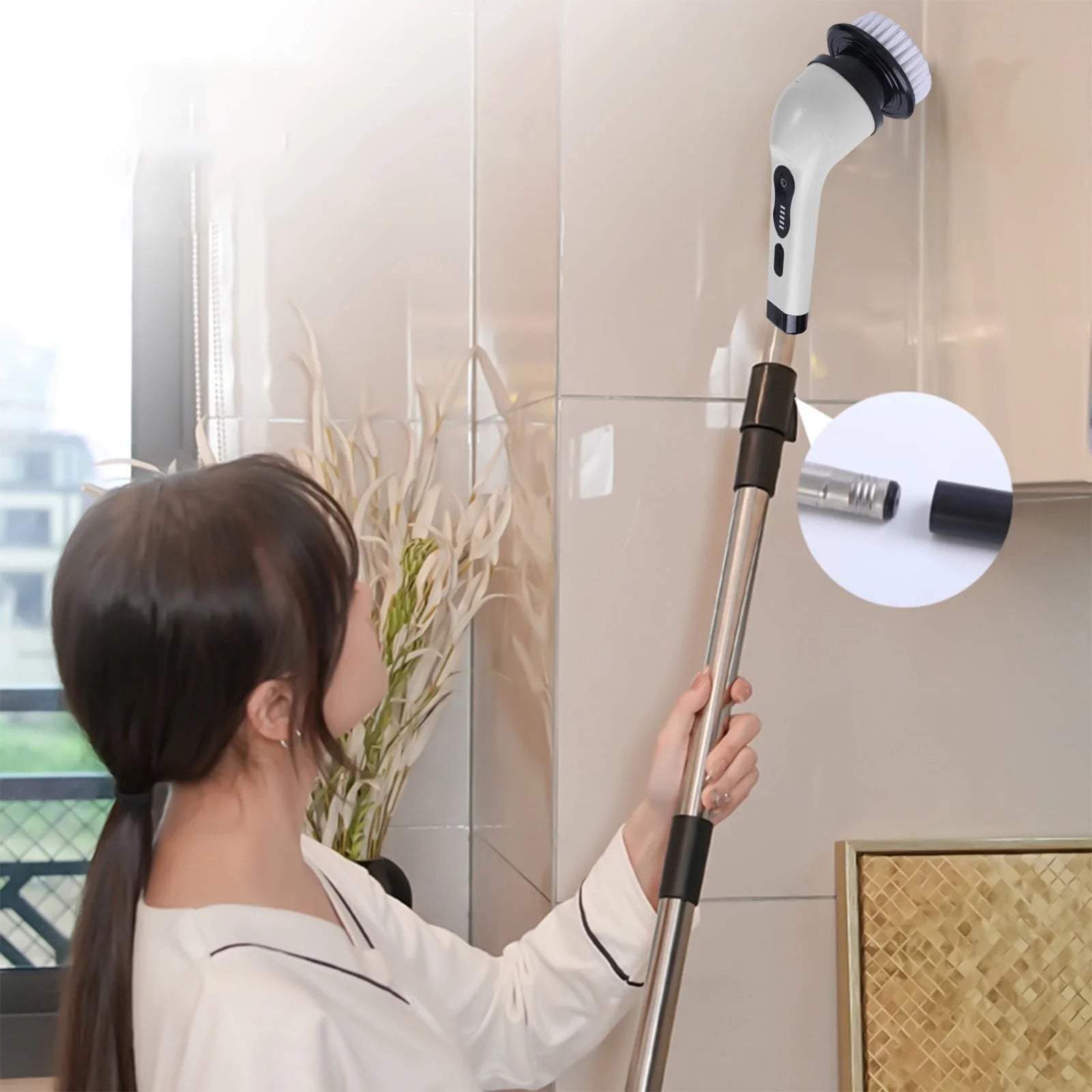 Electric Spin Scrubber, Cordless Bath Tub Power Scrubber with Long Handle & 6 Replaceable Heads, Detachable as Short Handle, Shower Cleaning Brush Household Tools for Bathroom & Tile Floor